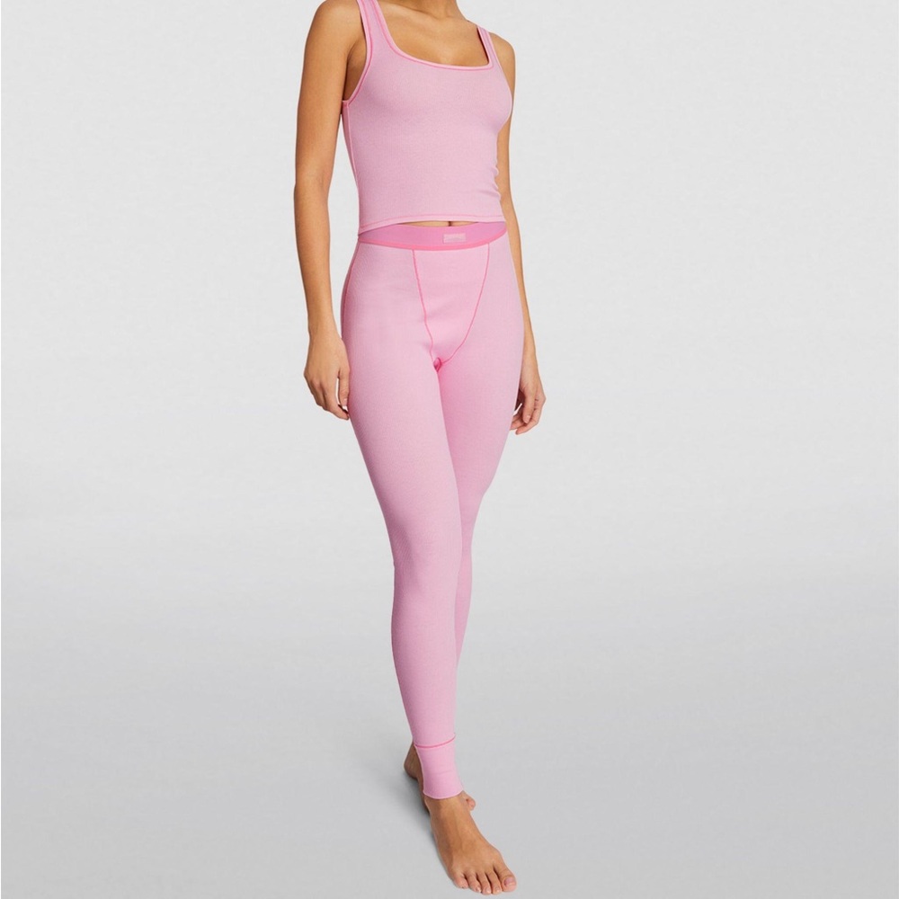 Skims Soft Cotton Rib Leggings in Pink - Size Medium